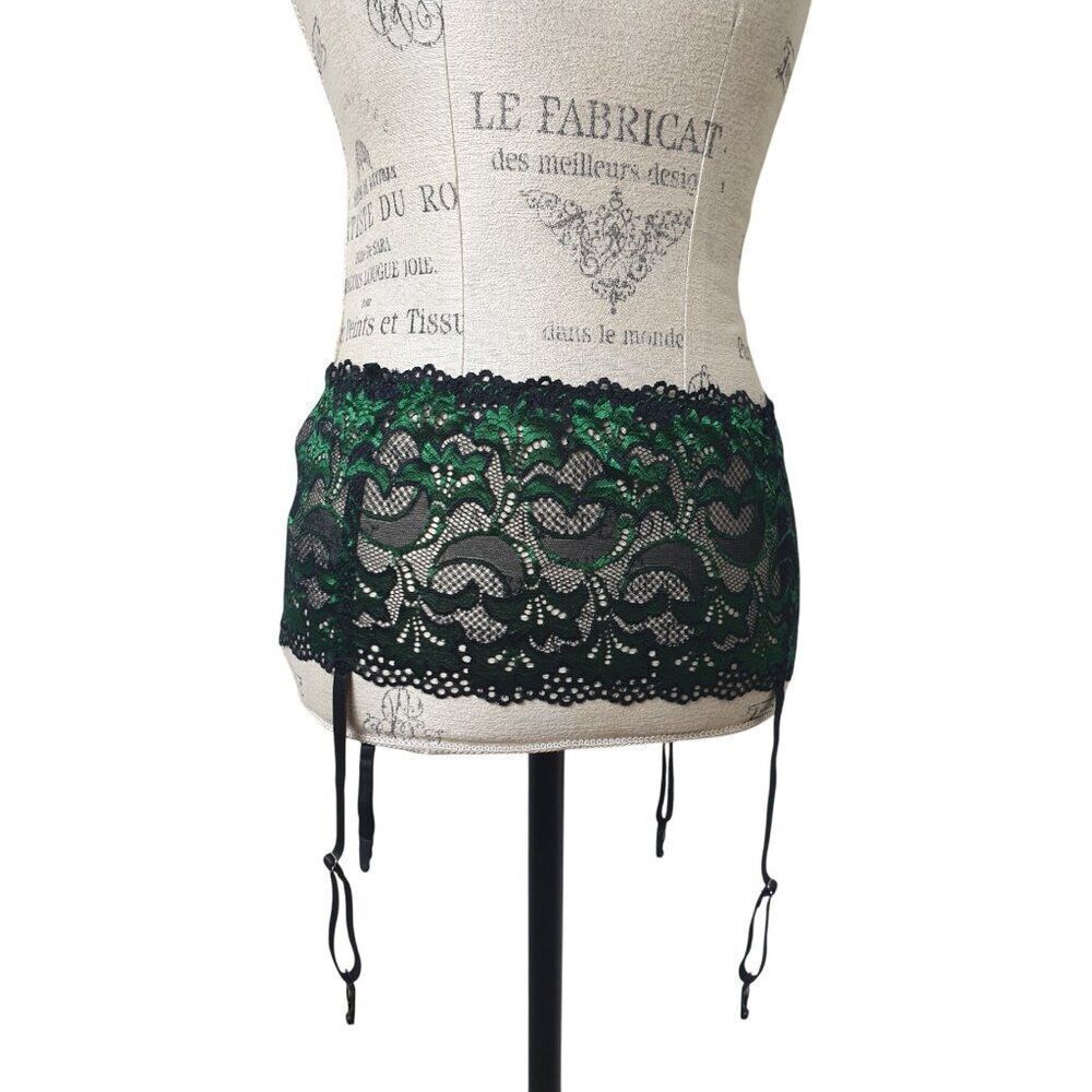 AvidLove Sexy Green & Black Lace Garter Belt XXL Plus With Adjustable Straps